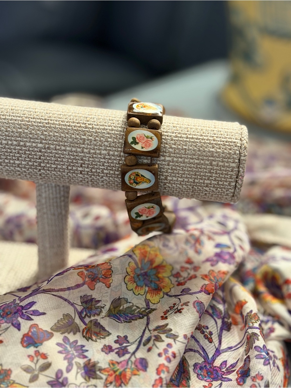 Bracelet features colorful, decal-style portraits of the Virgin Mary